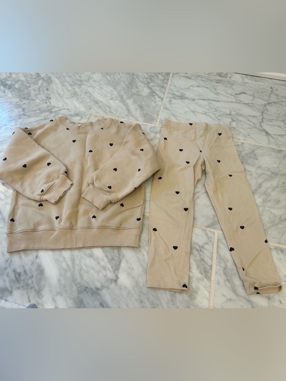 H&M Beige Heart Print Sweatshirt & Leggings Set